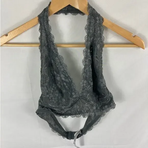 Free People Womens Gray Galloon Lace Halter Bra size medium - Picture 4 of 6